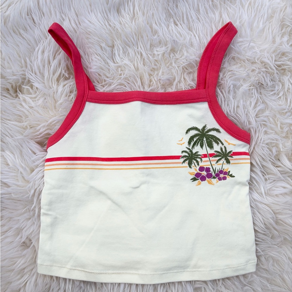 Cream and Pink Tropical Palm Graphic Tank